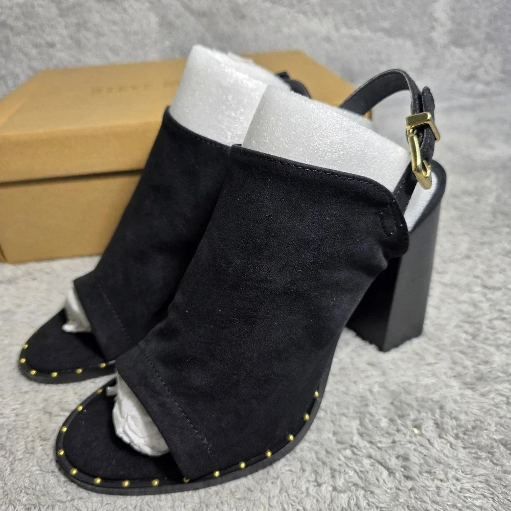 Steve Madden Interrupt Black‎ Studded Open Toe Heels Slingback Sandals 8.5 NEW